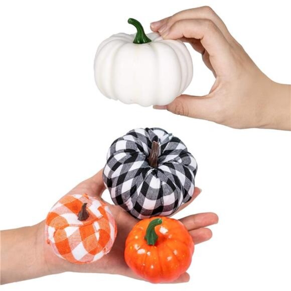 16 PCS Fall Decor Assorted Sizes Artificial Pumpkins Burlap Faux Foam Pumpkin - Picture 2 of 7